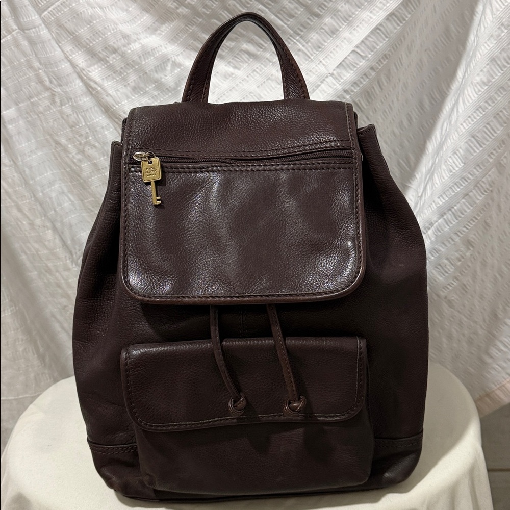 Vintage Fossil 75082 Dark Brown Pebble Leather Drawstring Backpack